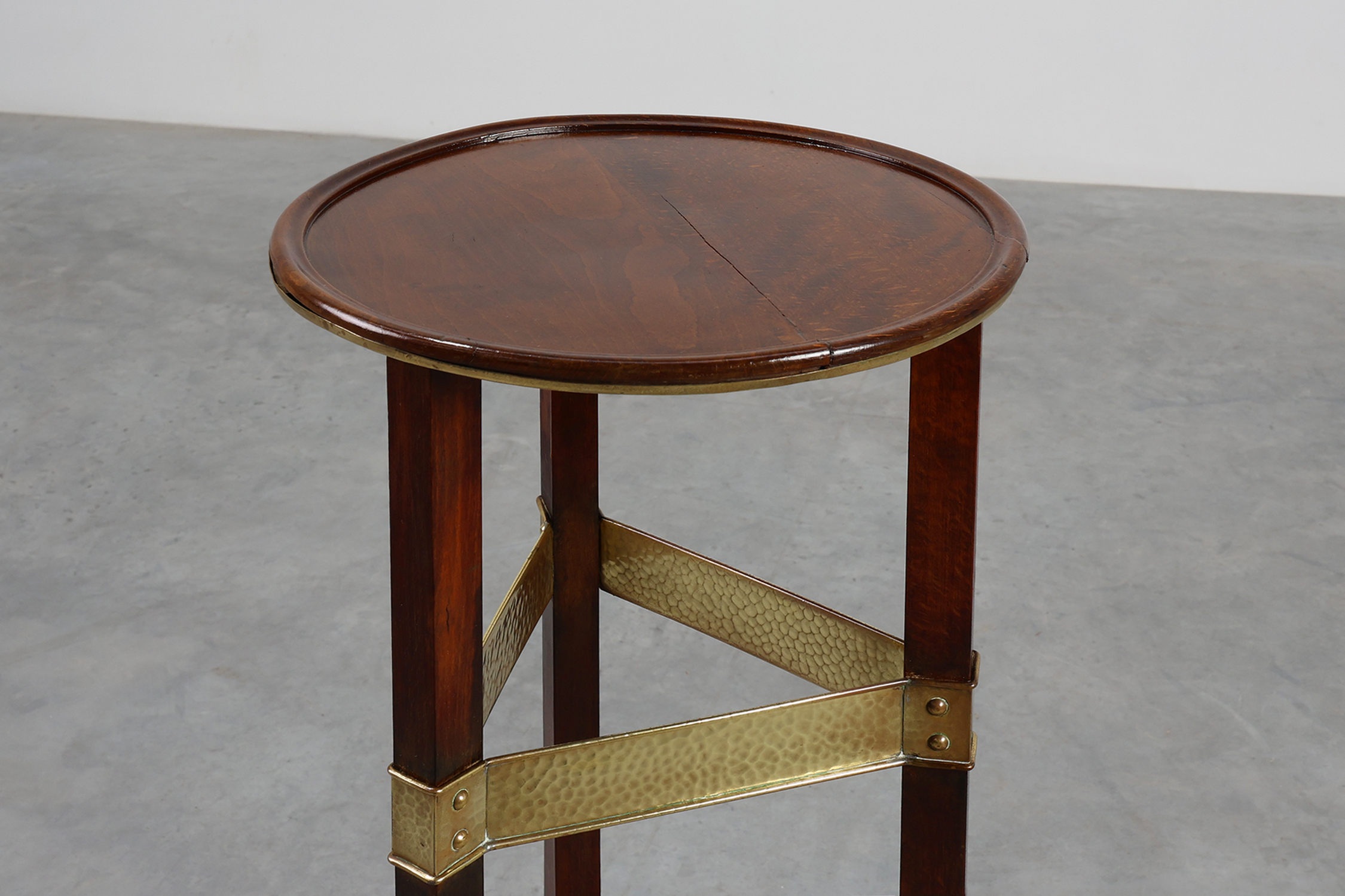 Art Nouveau Pedestal in wood and brass, Belgium, ca. 1910thumbnail
